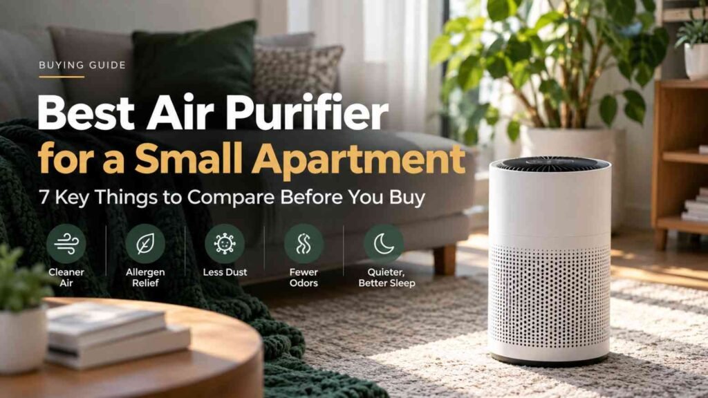 White air purifier in a modern small apartment living room